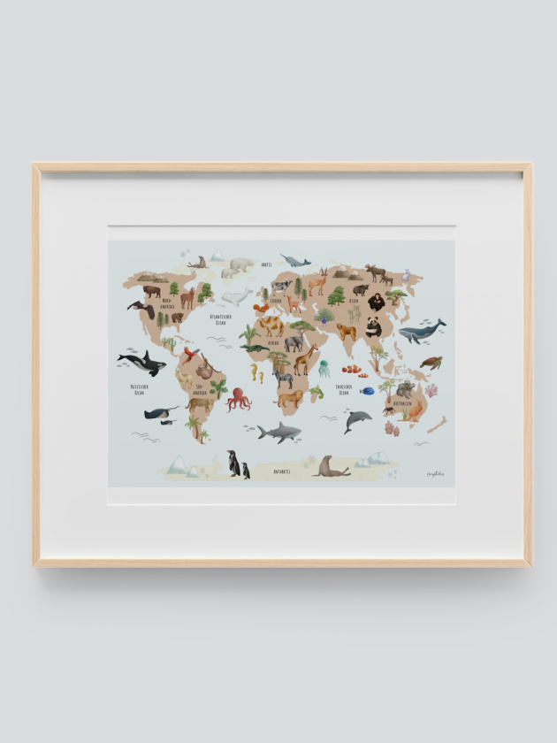 Weltkarte Poster Blau